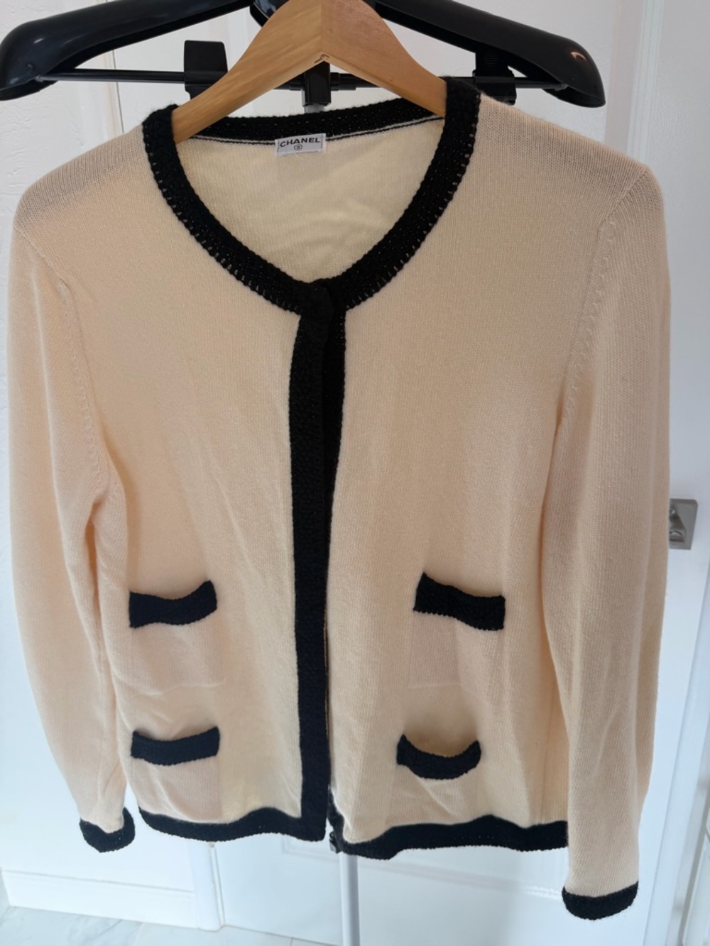CHANEL Cream Cardigan with Black Trim